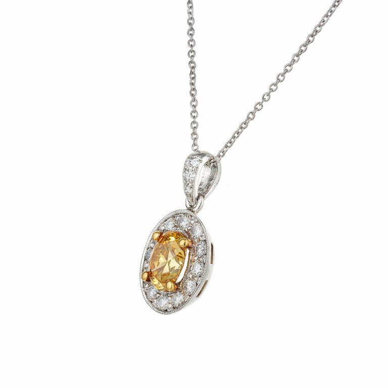 GIA Certified .77 Carat Orange Yellow Fancy Diamond Platinum Pendant Necklace – image 2