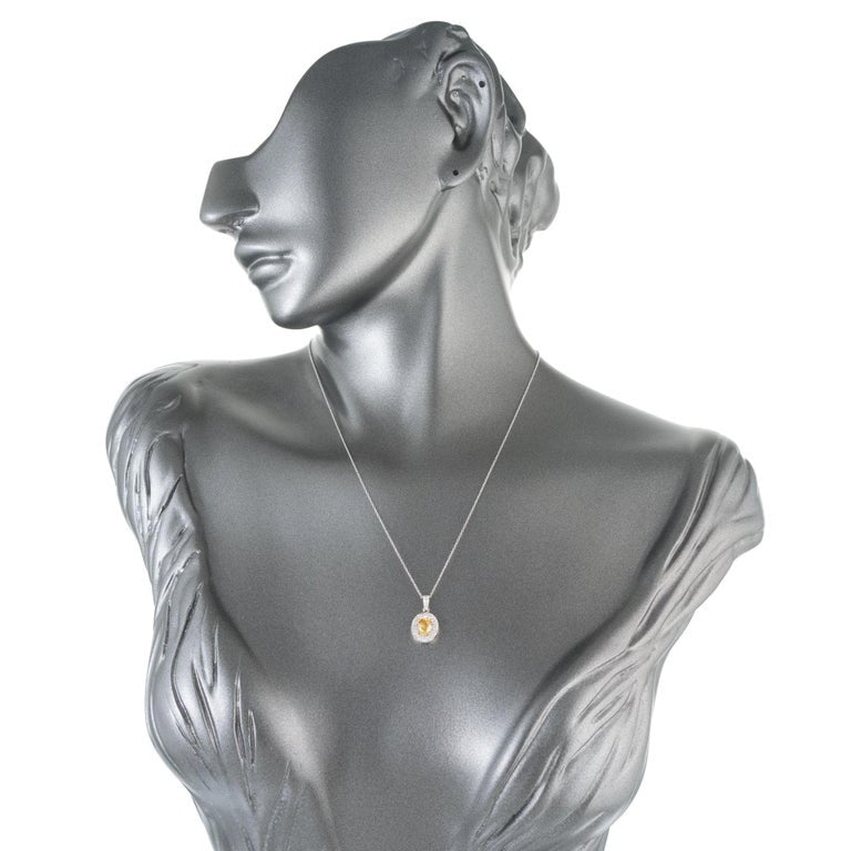 GIA Certified .77 Carat Orange Yellow Fancy Diamond Platinum Pendant Necklace – image 4