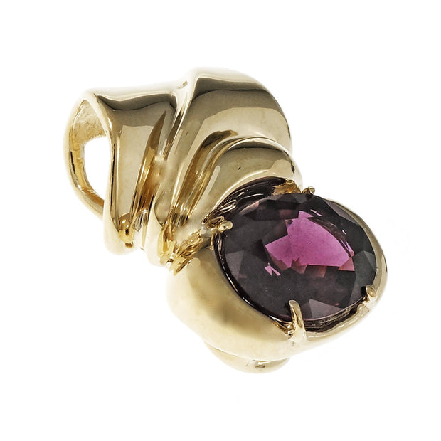 Estate Bright Red Garnet Slide Pendant 14k Yellow Gold