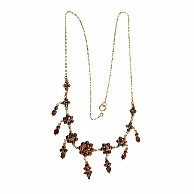 Antique Early 1900’s Rose Cut Garnet Necklace In 14k Yellow Gold