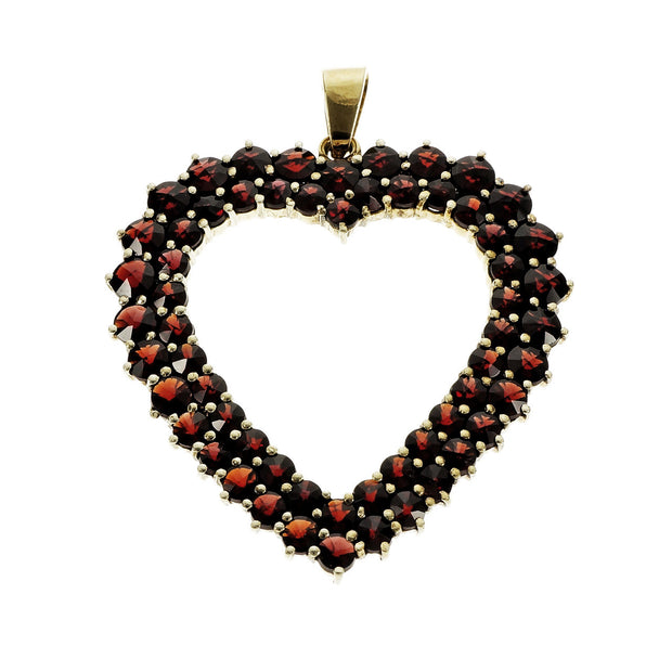 Vintage 1940 Garnet Open Heart Pendant 14k Yellow Gold Rose Cut