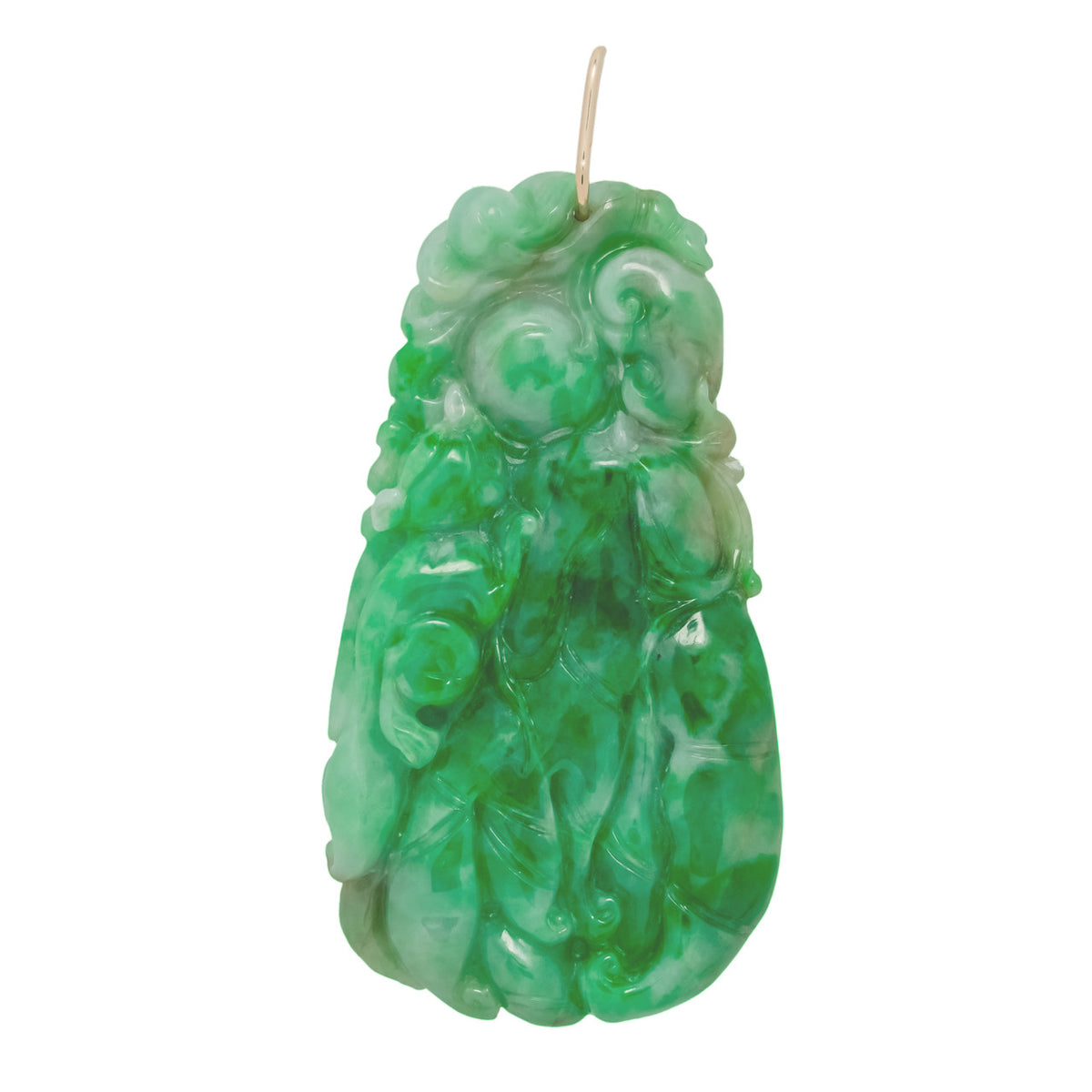 GIA Certified Large Carved Jadeite Jade Gold Pendant