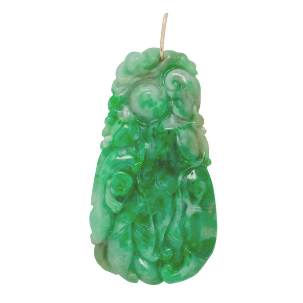 GIA Certified Large Carved Jadeite Jade Gold Pendant