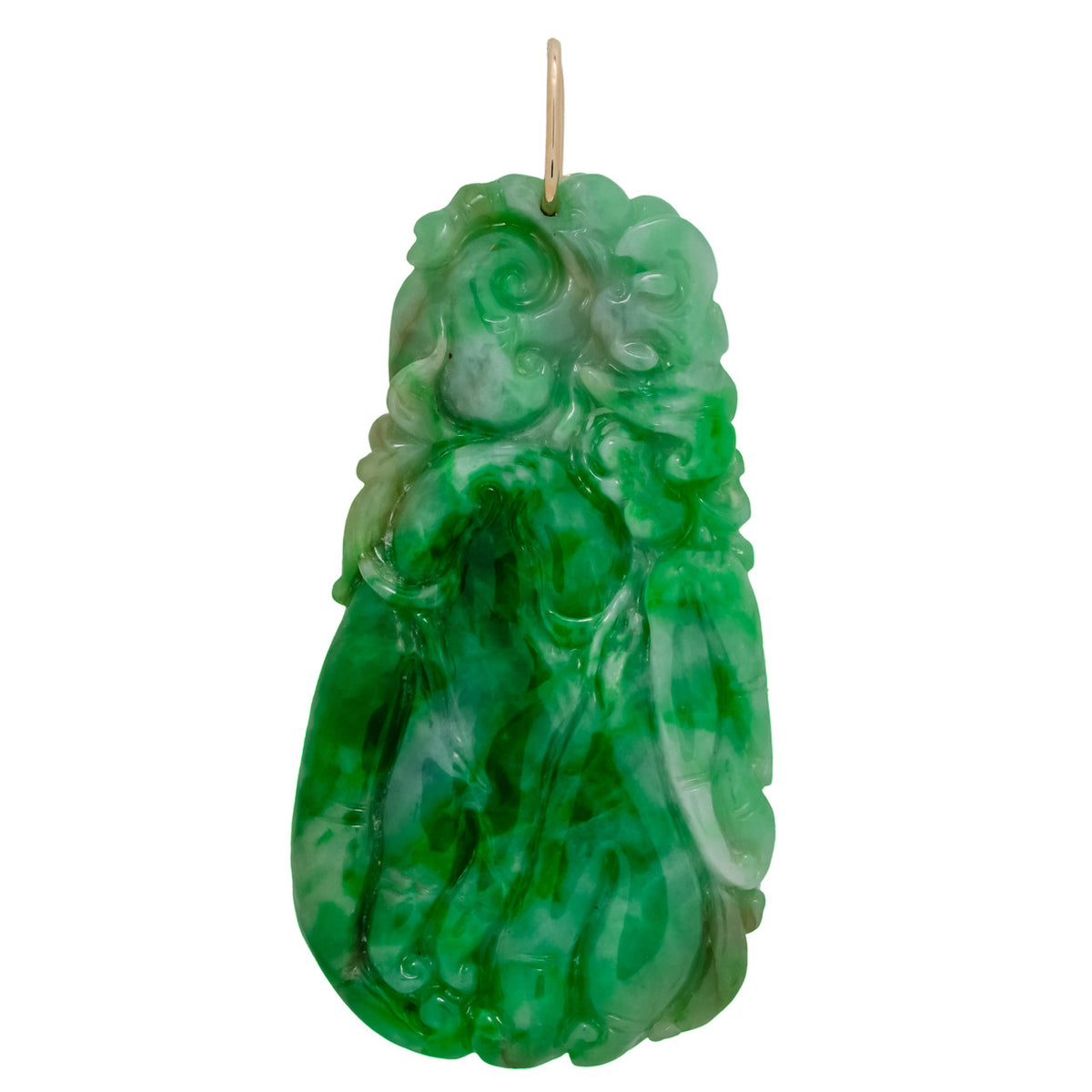 GIA Certified Large Carved Jadeite Jade Gold Pendant – image 2