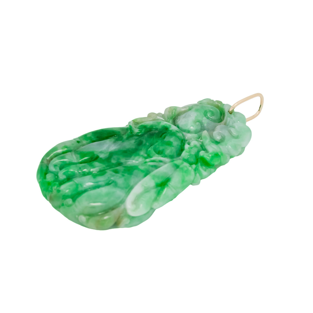 GIA Certified Large Carved Jadeite Jade Gold Pendant – image 3