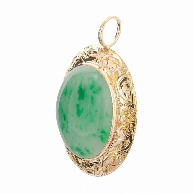 12.00ct Natural Jade Rose Gold Art Deco Pendant Circa 1930's – image 2