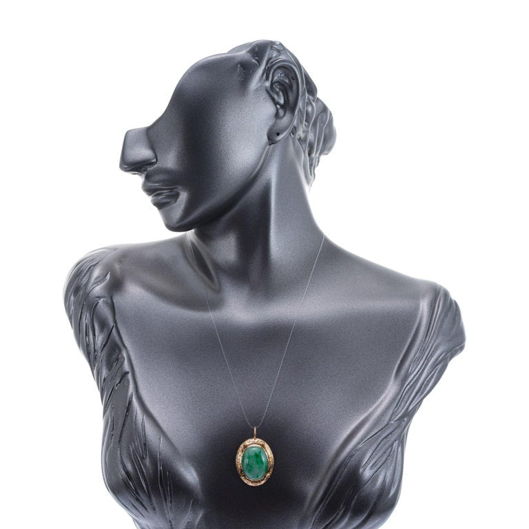 12.00ct Natural Jade Rose Gold Art Deco Pendant Circa 1930's – image 6