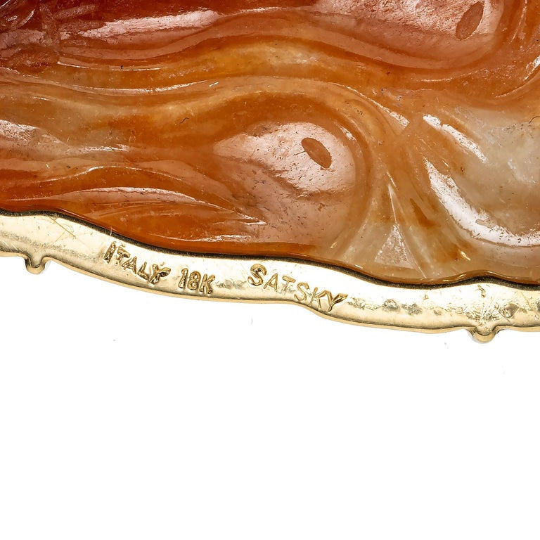 Satsky Natural Red Orange Jadeite Jade Carved Yellow Gold Pendant – image 5