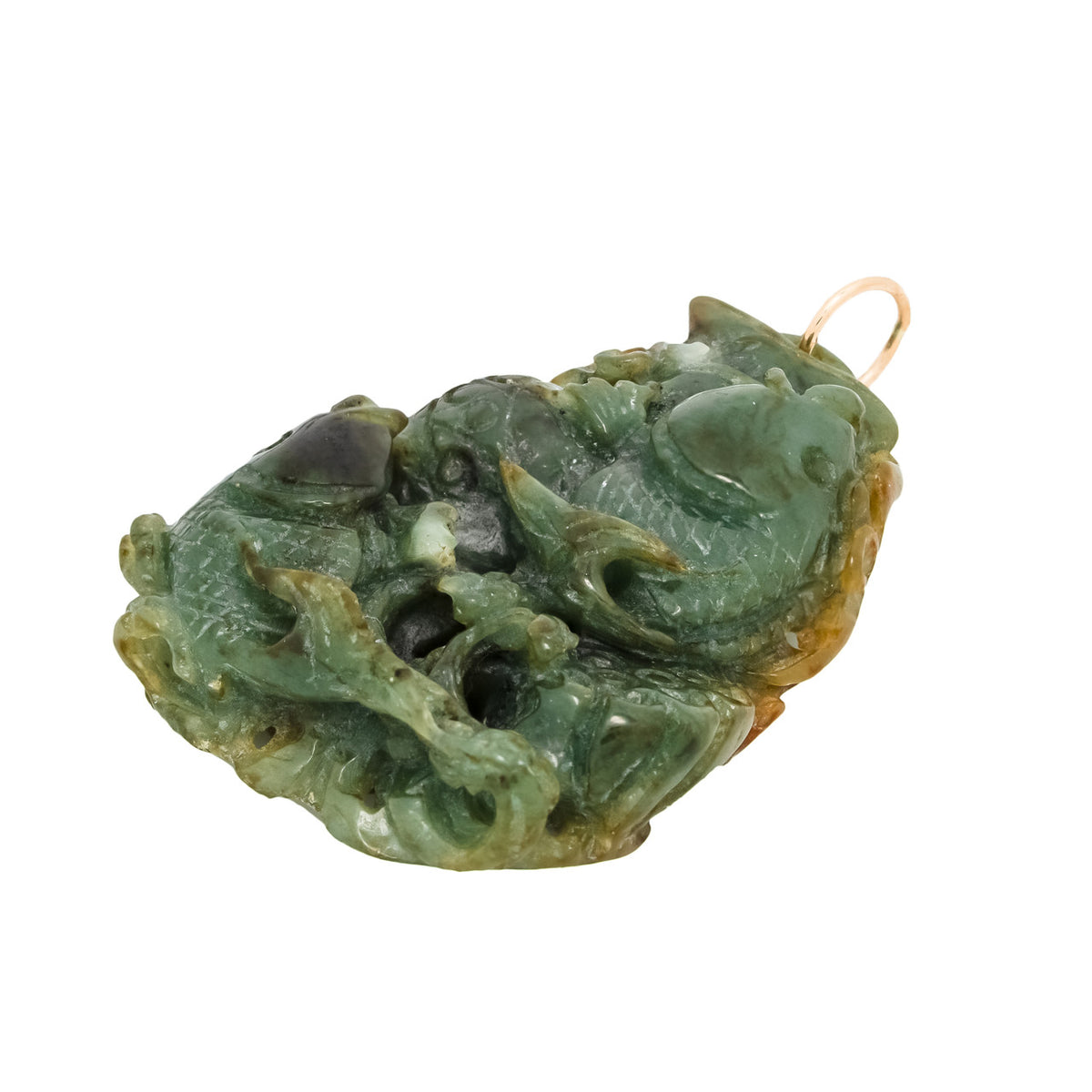 GIA Certified Jadeite Jade Natural Untreated Carved Fish Gold Pendant – image 5