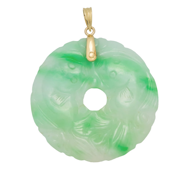 GIA Certified Jadeite Jade Carved Circle Gold Pendant
