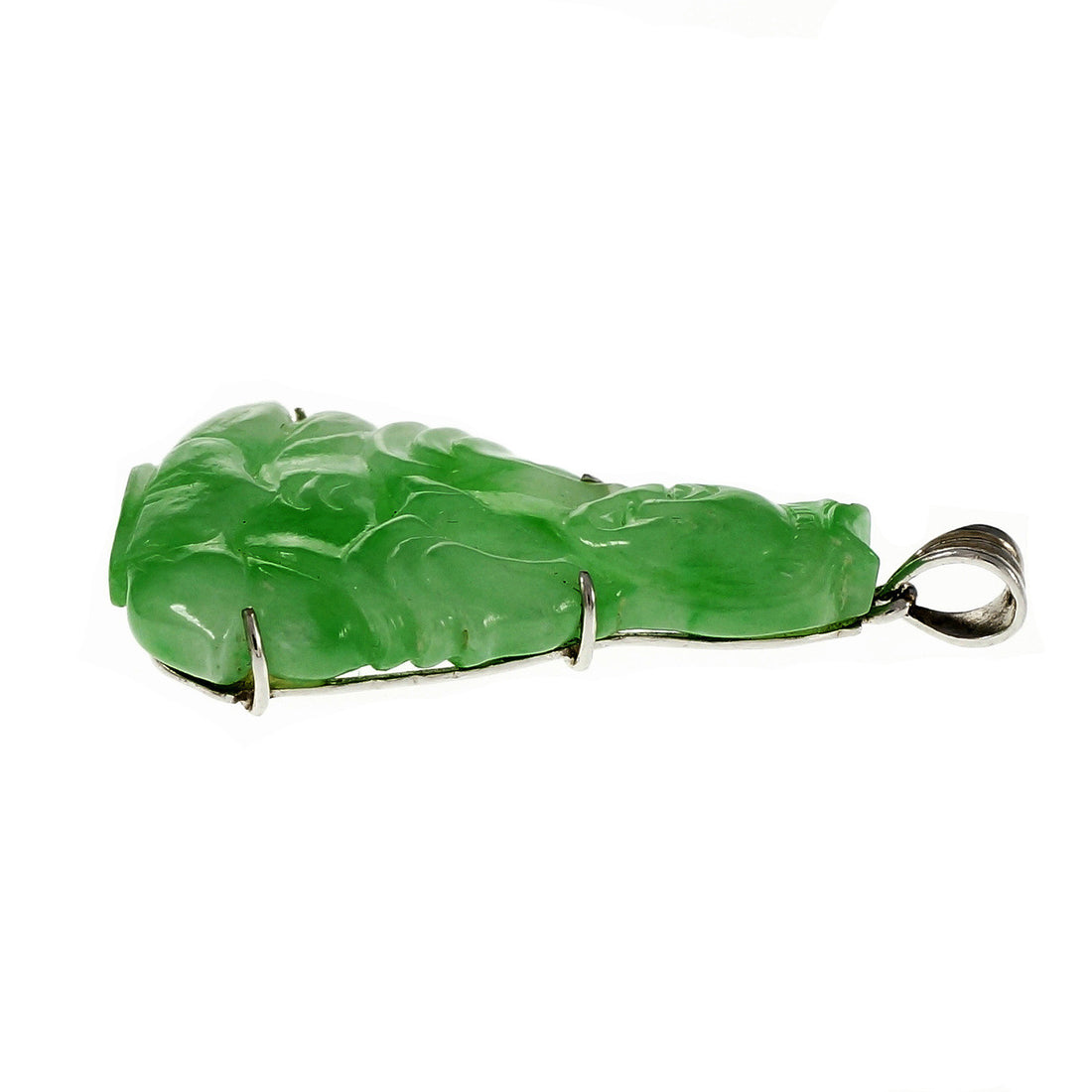 Estate Jadeite Jade Buddha Pendant 18k White Gold – image 3