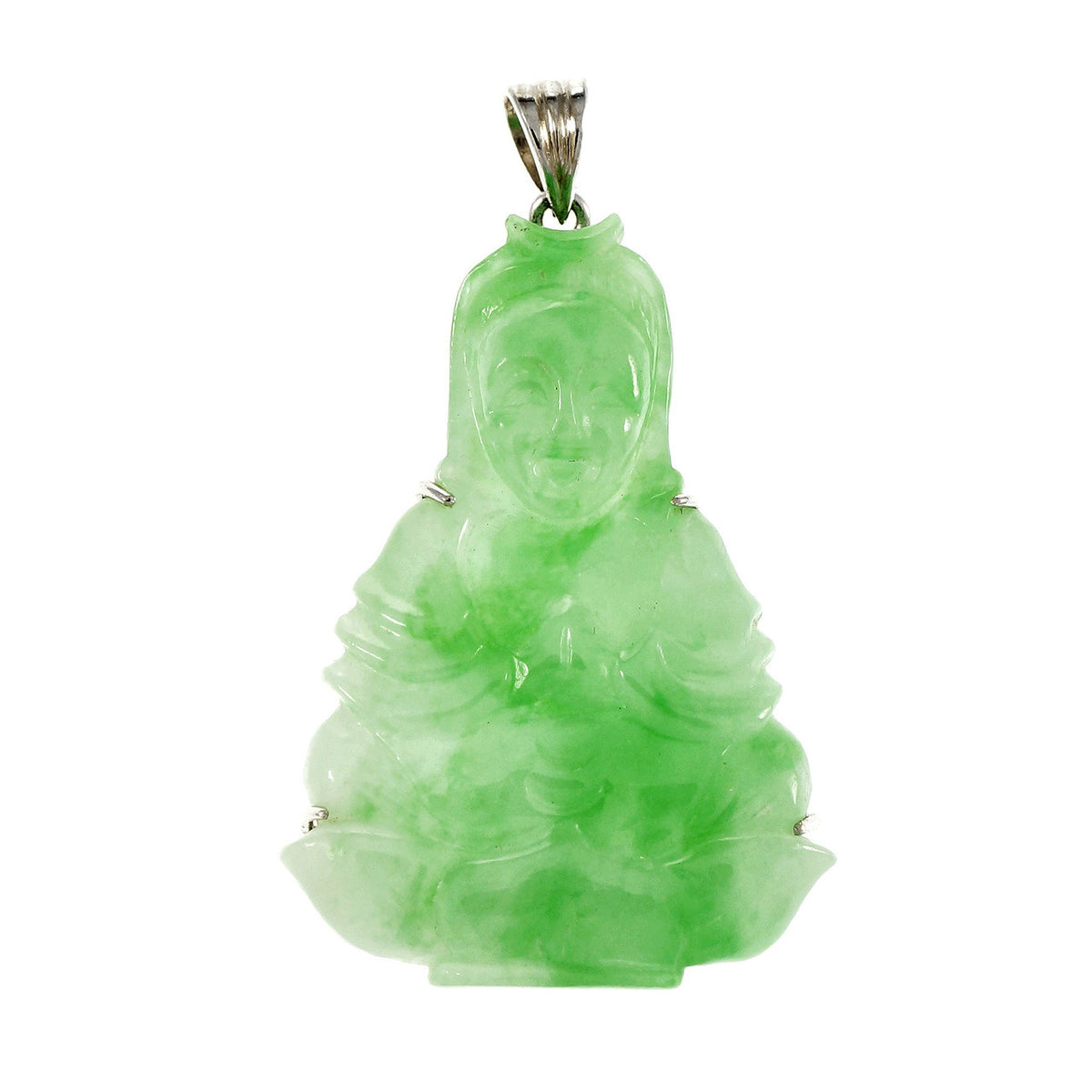 Estate Jadeite Jade Buddha Pendant 18k White Gold