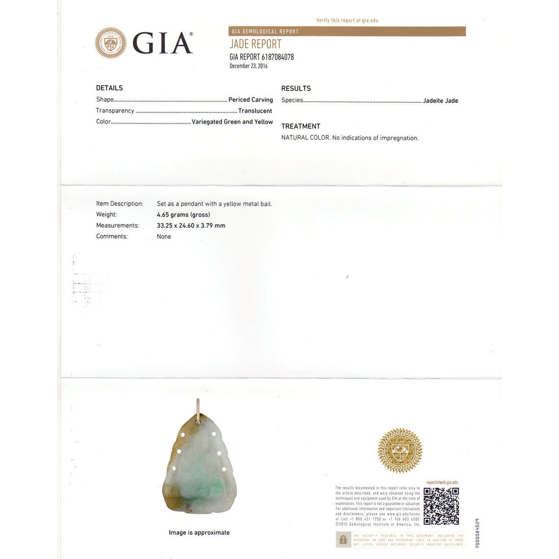 Natural Carved Jadeite Jade Pendant 14k GIA Certified – image 6