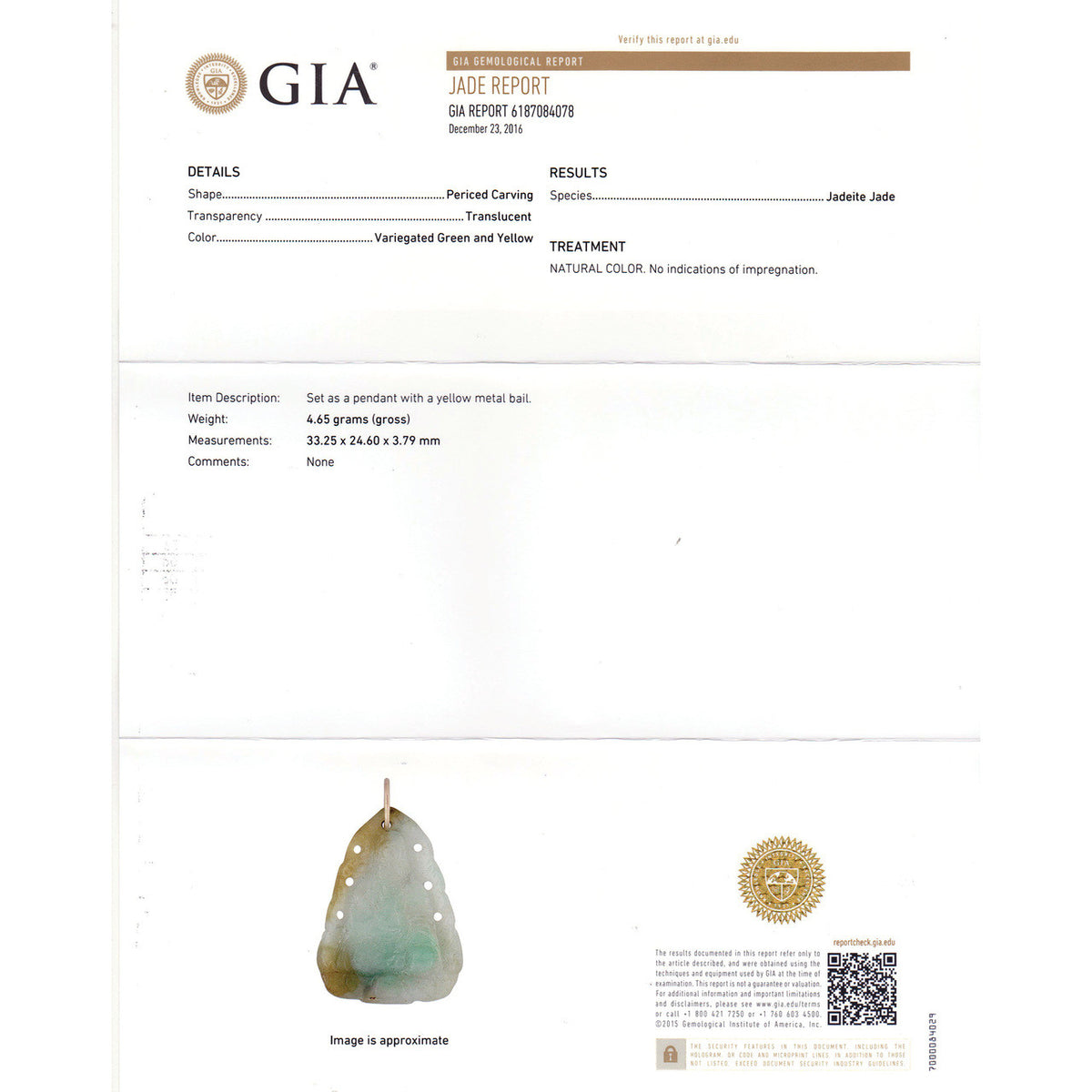 Natural Carved Jadeite Jade Pendant 14k GIA Certified – image 6