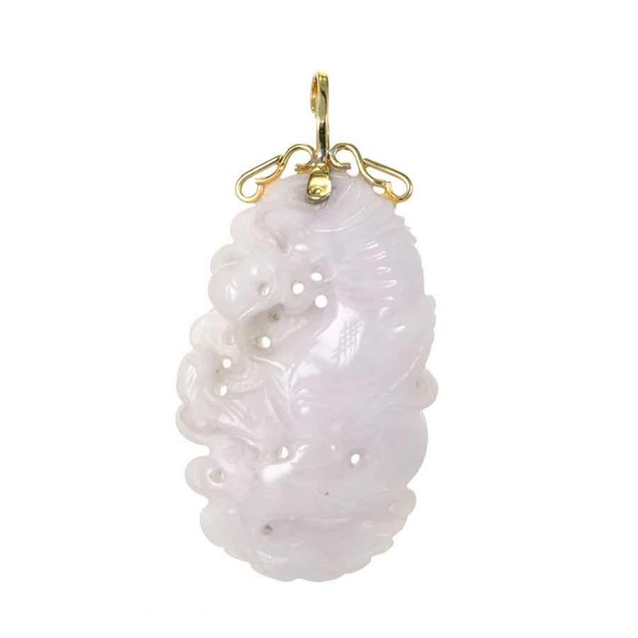 GIA Certified Lavender Jadeite Jade Pendant in 14k Yellow Gold, 2000s