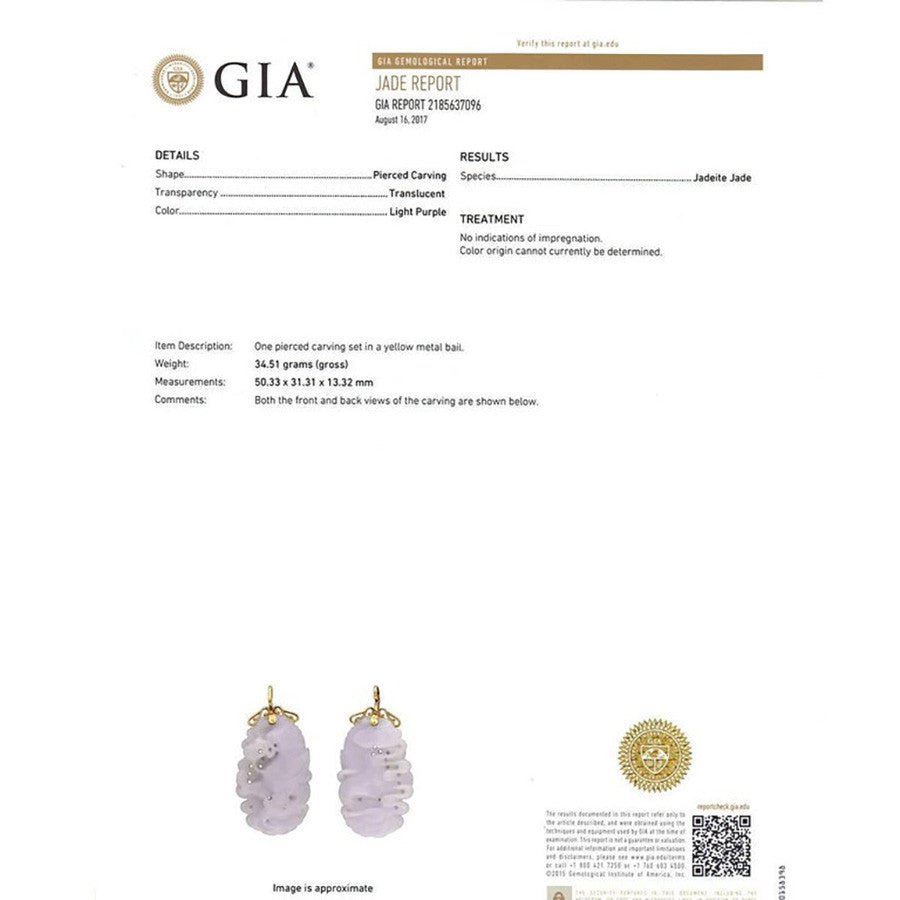 GIA Certified Lavender Jadeite Jade Pendant in 14k Yellow Gold, 2000s – image 3