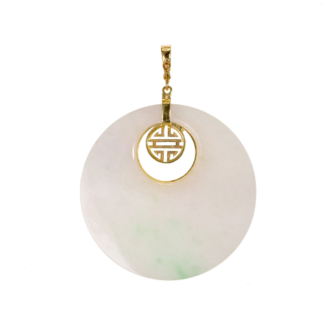 GIA Certified Jadeite Jade Round Hololith Yellow Gold Pendant – image 2