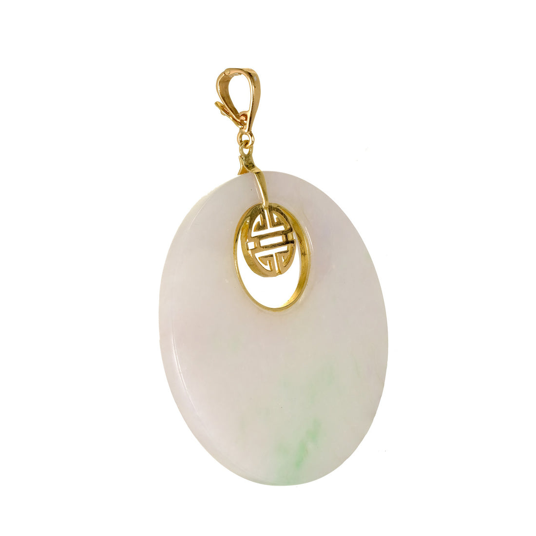 GIA Certified Jadeite Jade Round Hololith Yellow Gold Pendant – image 3