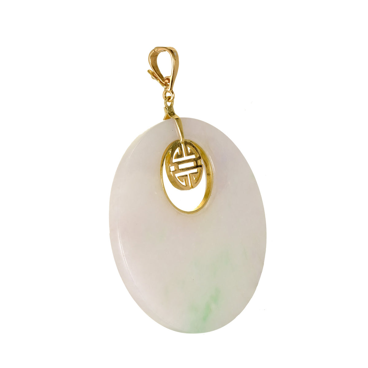 GIA Certified Jadeite Jade Round Hololith Yellow Gold Pendant – image 3