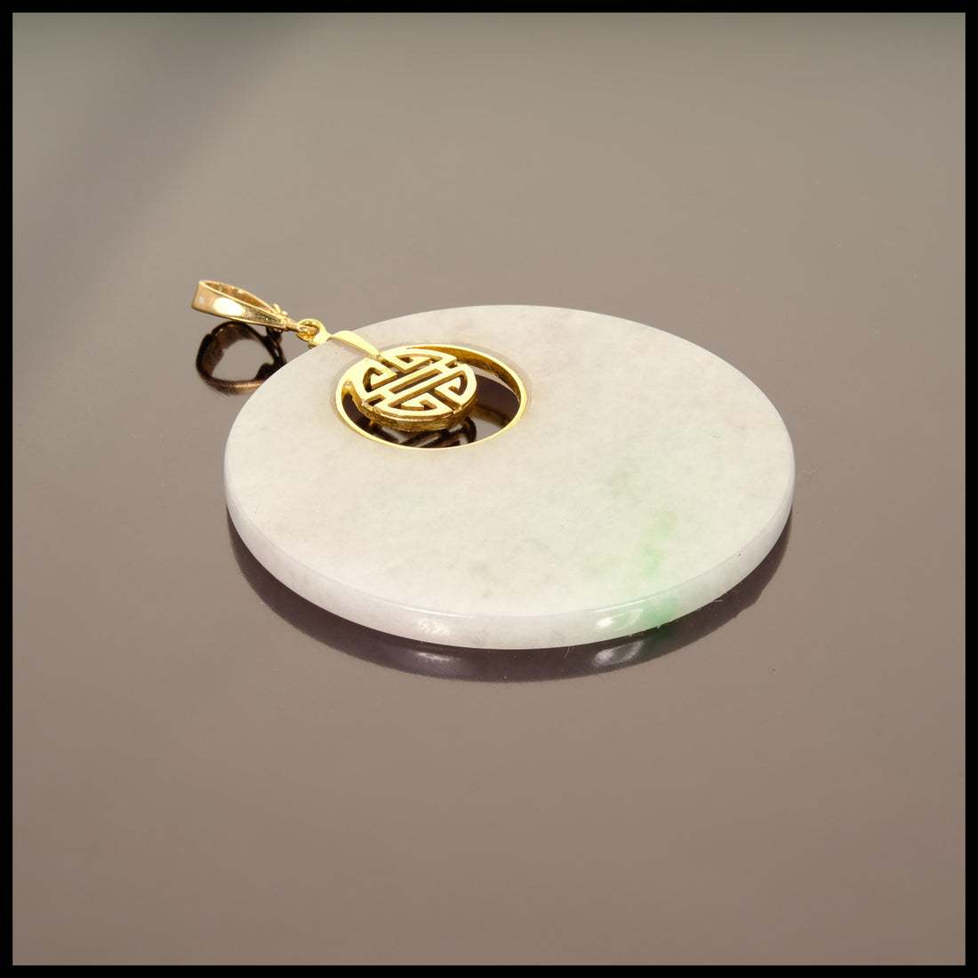 GIA Certified Jadeite Jade Round Hololith Yellow Gold Pendant – image 5