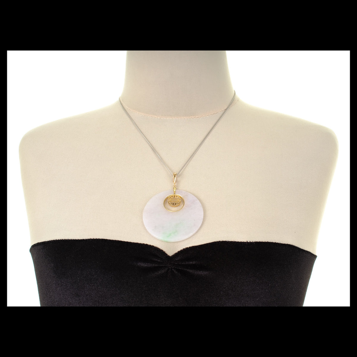 GIA Certified Jadeite Jade Round Hololith Yellow Gold Pendant – image 6