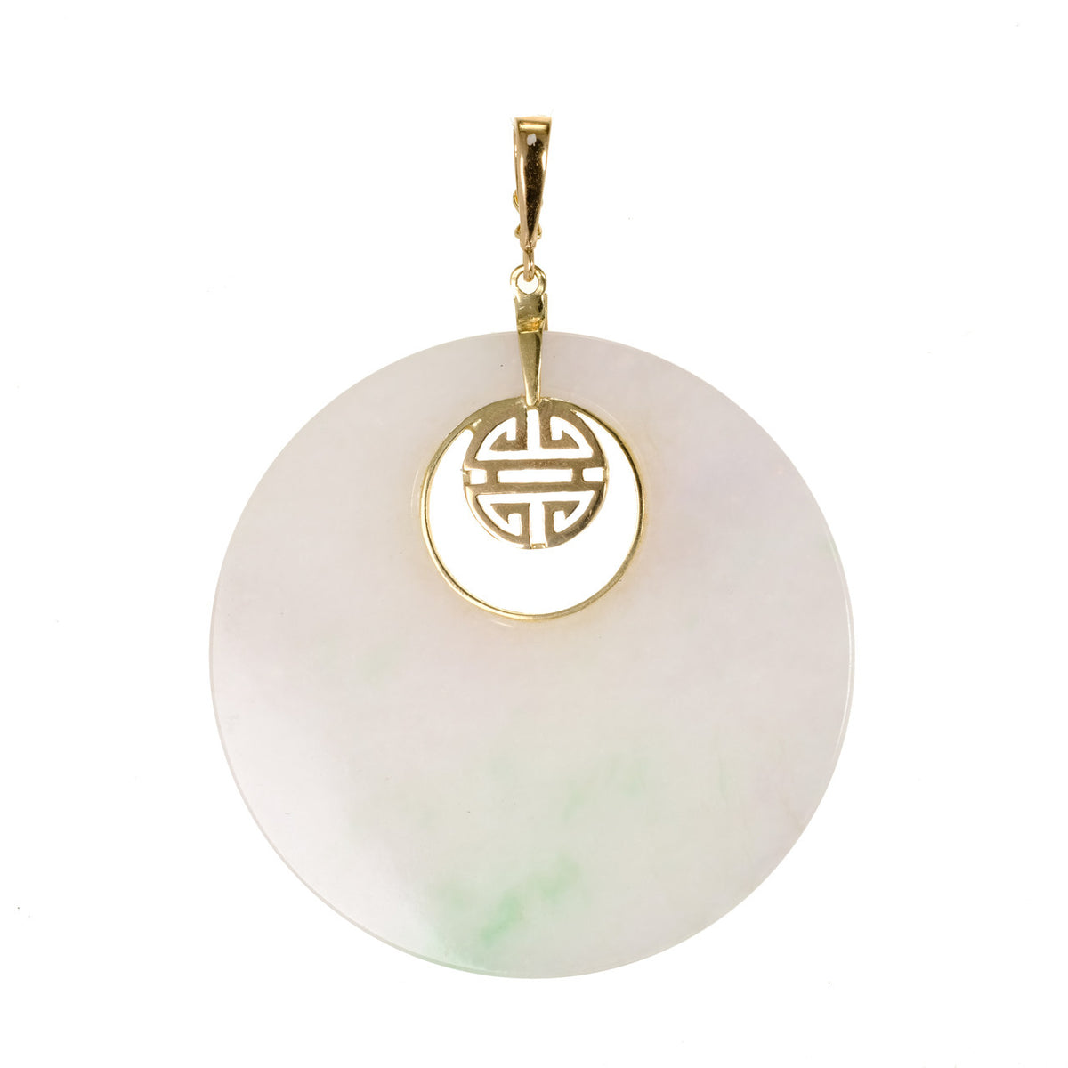 GIA Certified Jadeite Jade Round Hololith Yellow Gold Pendant