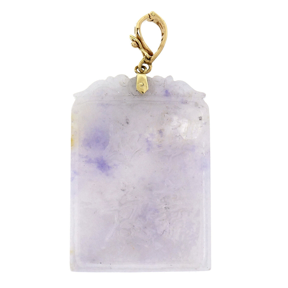 GIA Certified Natural Purple Jadeite Jade Carved Yellow Gold Pendant – image 2