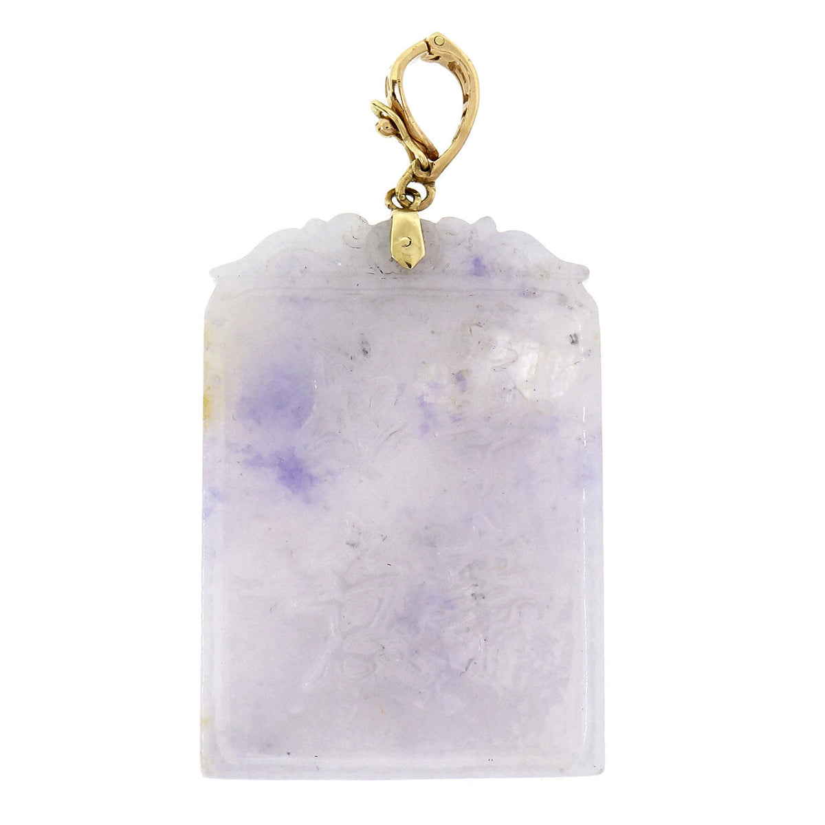 GIA Certified Natural Purple Jadeite Jade Carved Yellow Gold Pendant – image 2