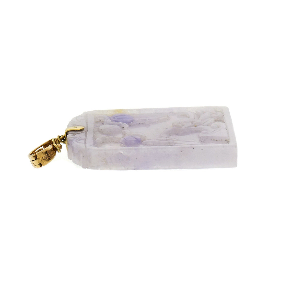 GIA Certified Natural Purple Jadeite Jade Carved Yellow Gold Pendant – image 3