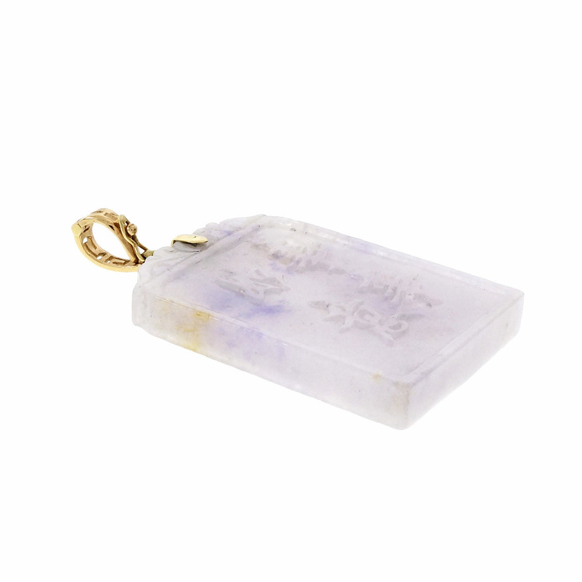 GIA Certified Natural Purple Jadeite Jade Carved Yellow Gold Pendant – image 4