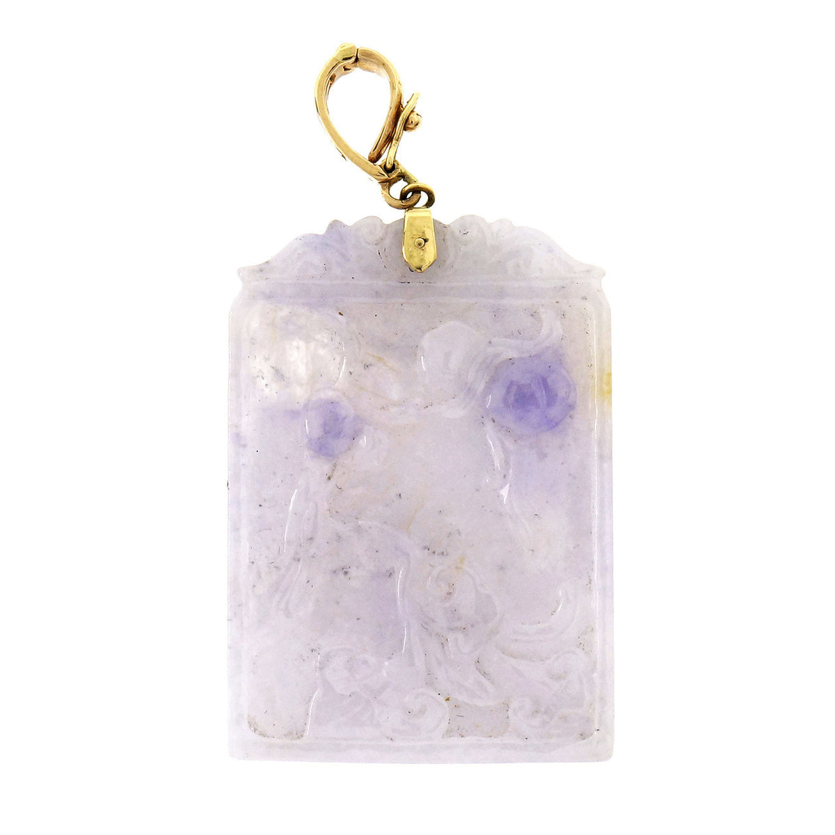 GIA Certified Natural Purple Jadeite Jade Carved Yellow Gold Pendant