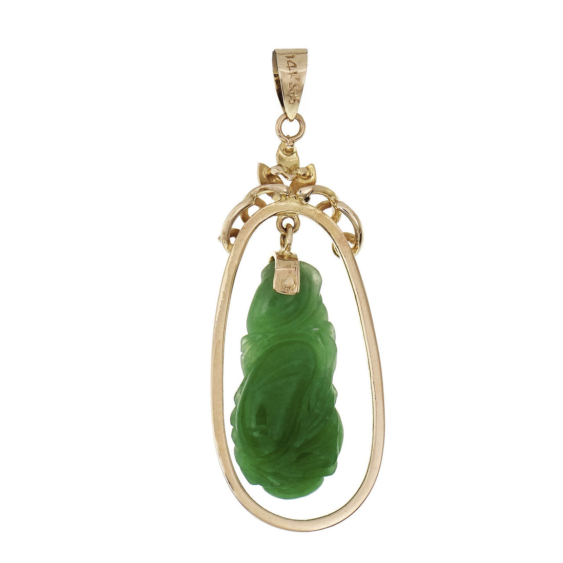 Estate Jadeite Jade Carved Pendant 14k Gold GIA Certified Natural – image 2