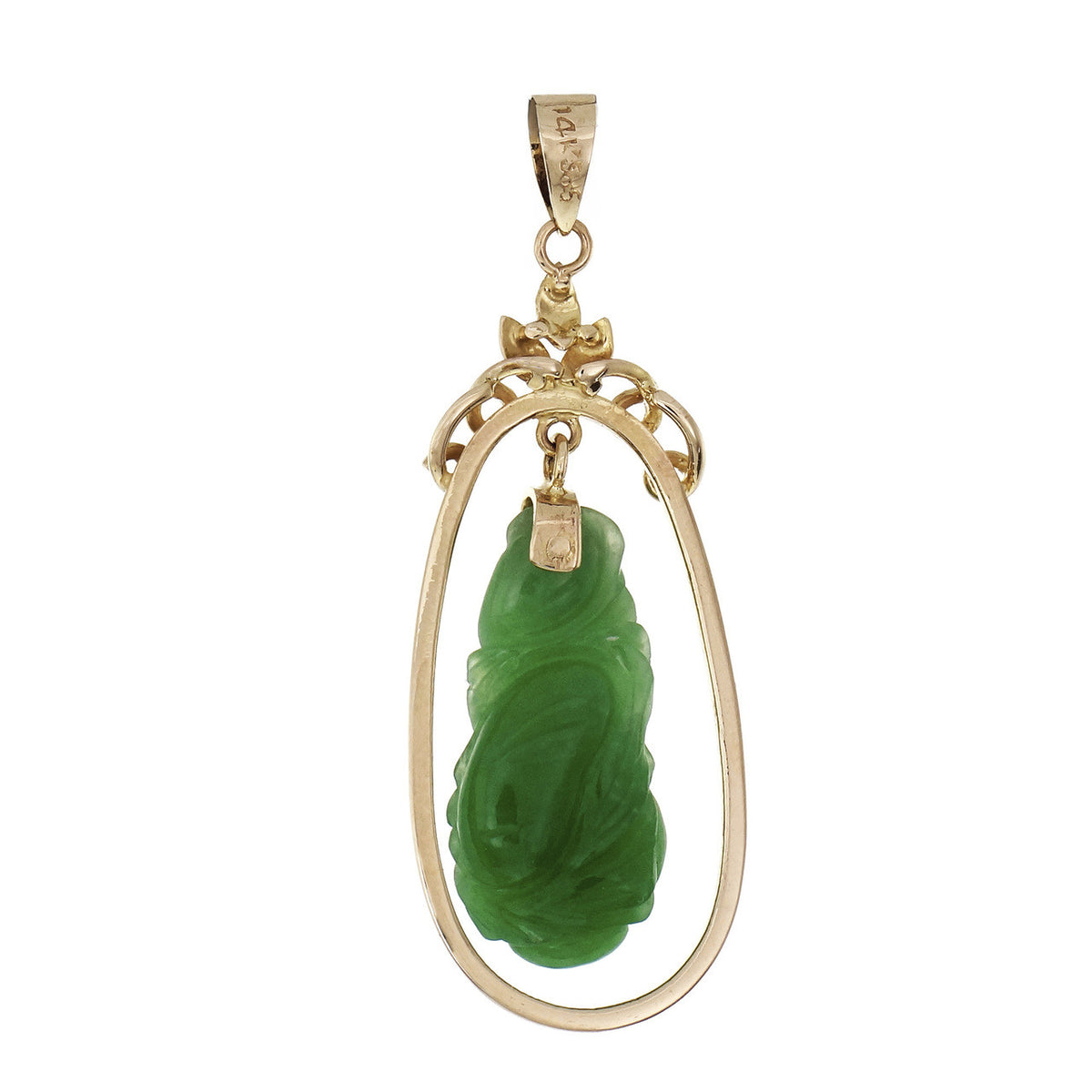 Estate Jadeite Jade Carved Pendant 14k Gold GIA Certified Natural – image 2