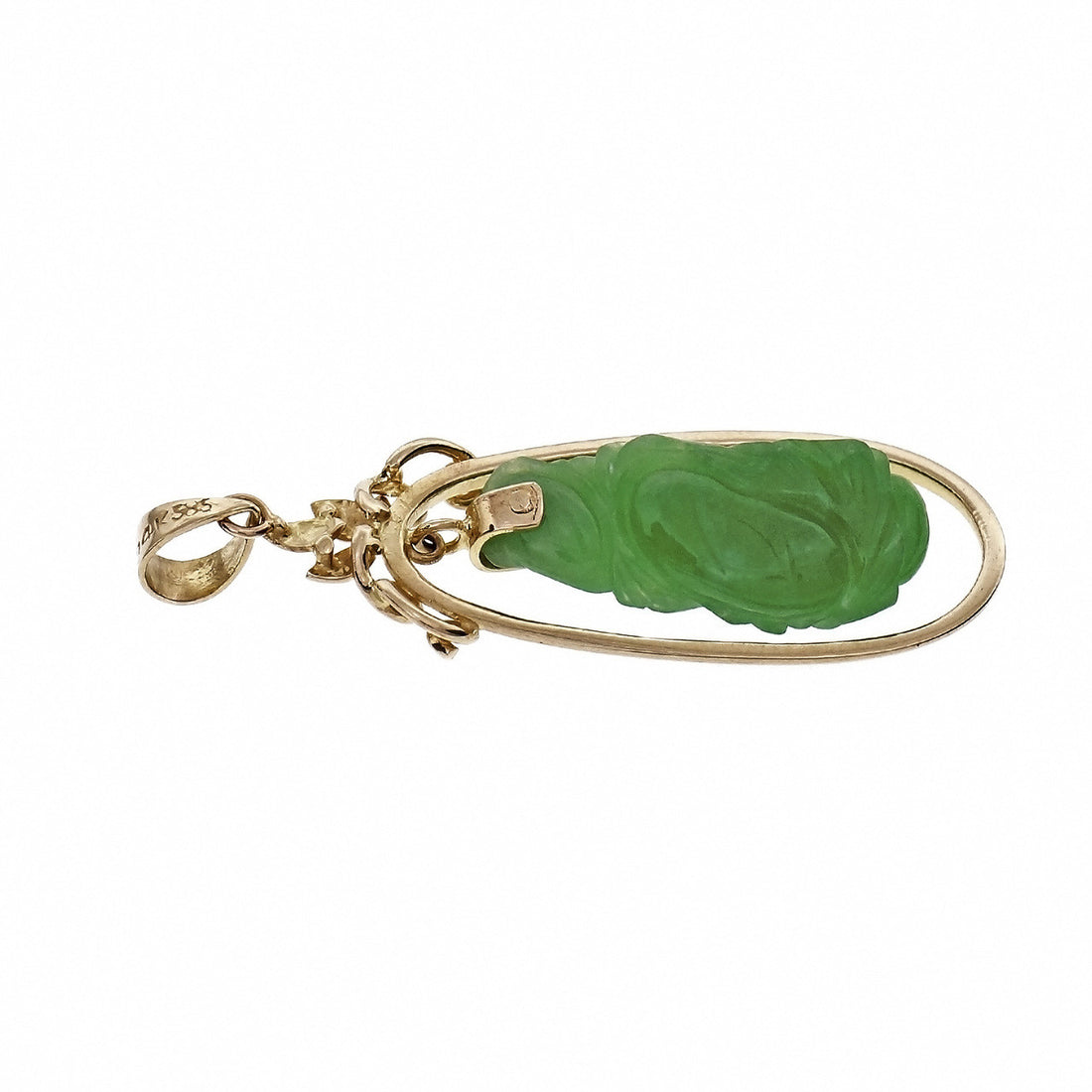 Estate Jadeite Jade Carved Pendant 14k Gold GIA Certified Natural – image 4