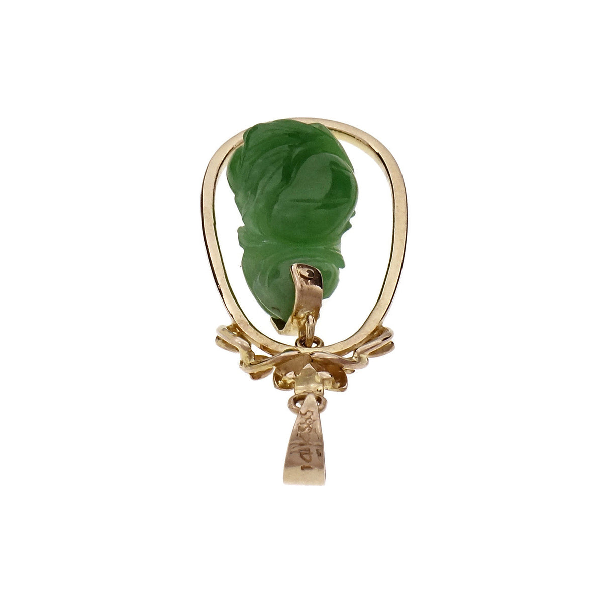 Estate Jadeite Jade Carved Pendant 14k Gold GIA Certified Natural – image 5