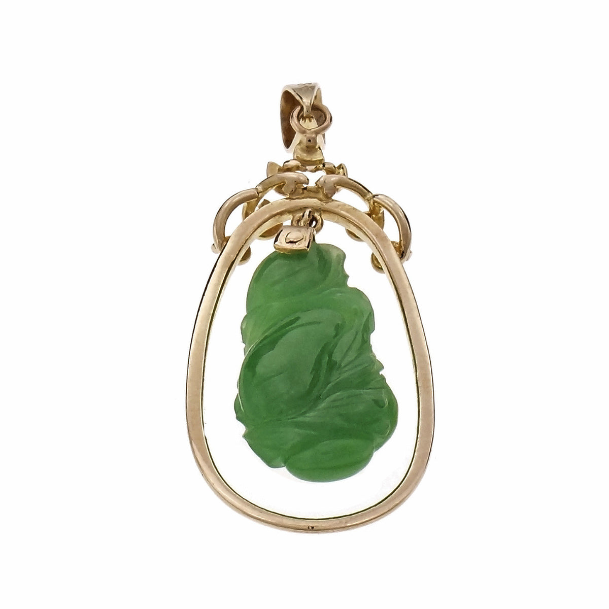 Estate Jadeite Jade Carved Pendant 14k Gold GIA Certified Natural – image 6