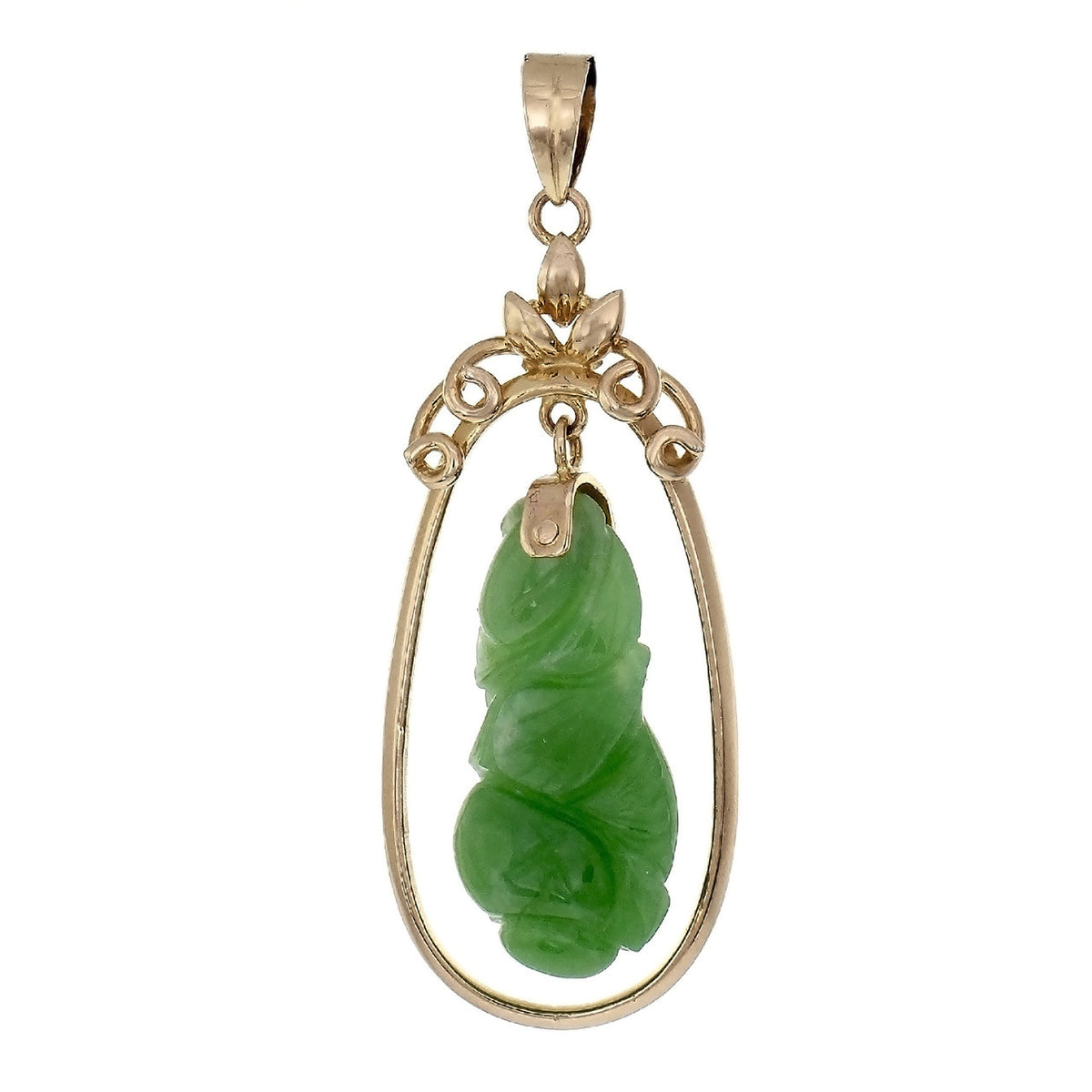 Estate Jadeite Jade Carved Pendant 14k Gold GIA Certified Natural