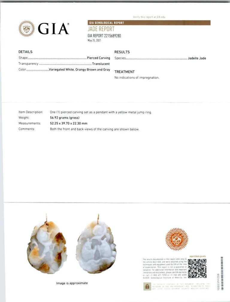 GIA Certified Jadeite Jade Carved Koi Fish Yellow Gold Pendant – image 3