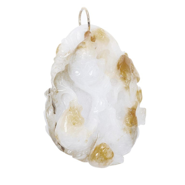 GIA Certified Jadeite Jade Carved Koi Fish Yellow Gold Pendant – image 4