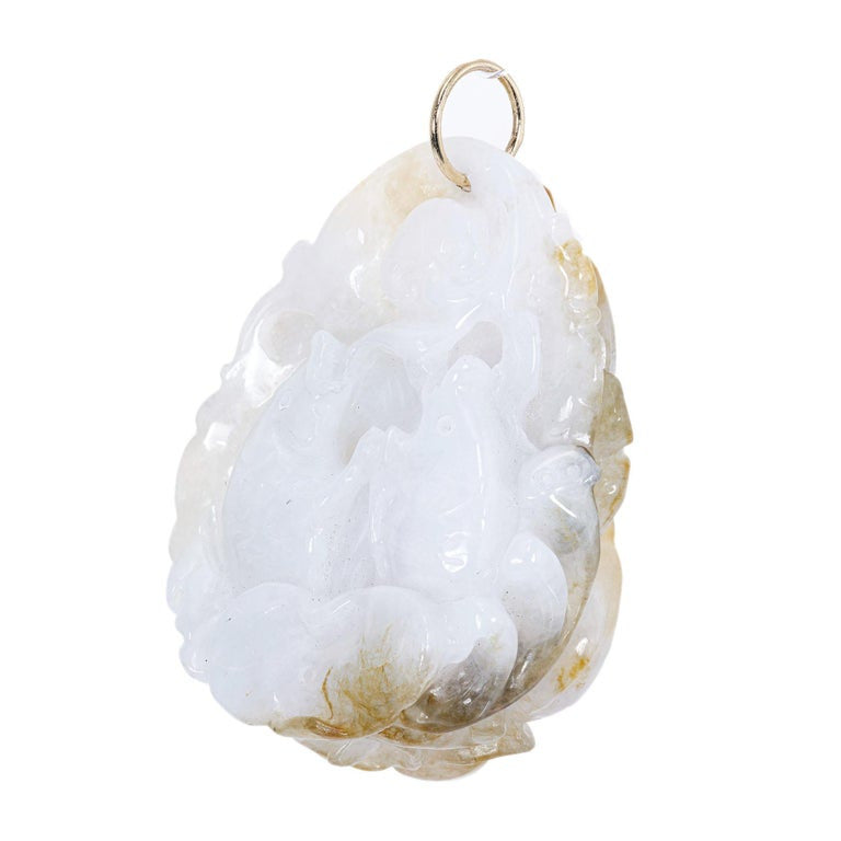 GIA Certified Jadeite Jade Carved Koi Fish Yellow Gold Pendant – image 5