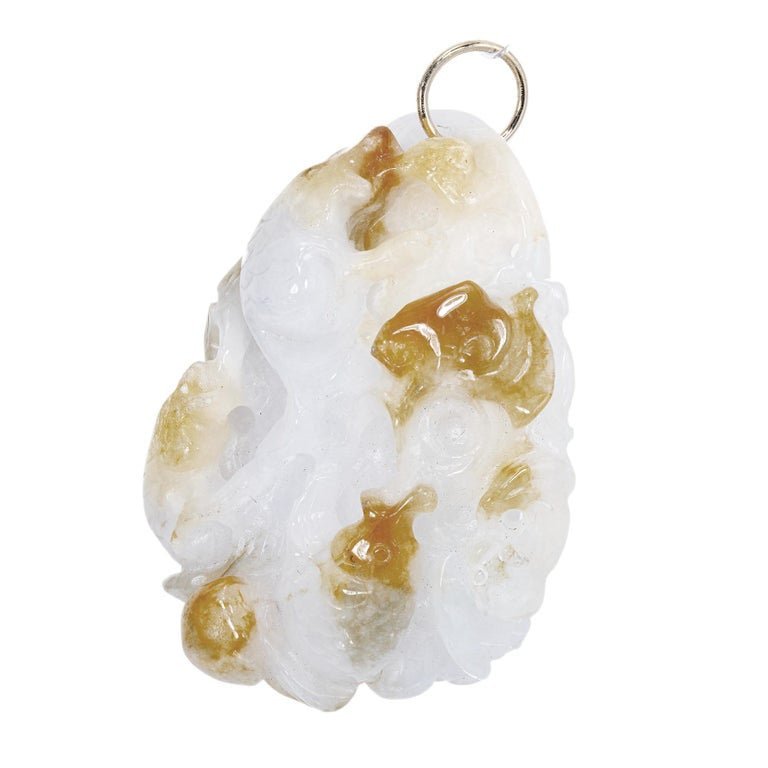 GIA Certified Jadeite Jade Carved Koi Fish Yellow Gold Pendant – image 6