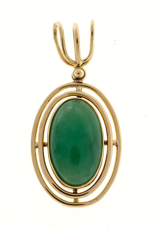Vintage 1920'S 14k Rose Gold 2 Row Wire Frame Oval Jadeite Jade Pendant Agl Cert