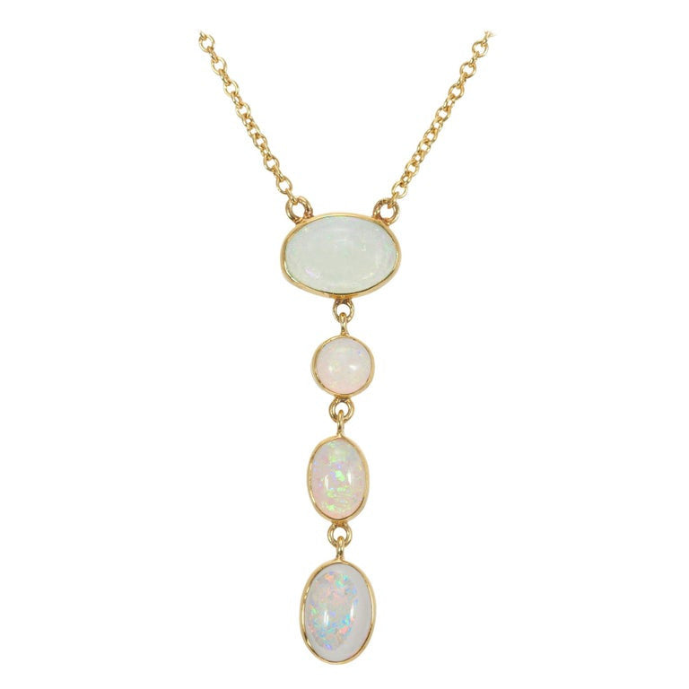 1.60 Carat Opal Yellow Gold Drop Pendant Necklace