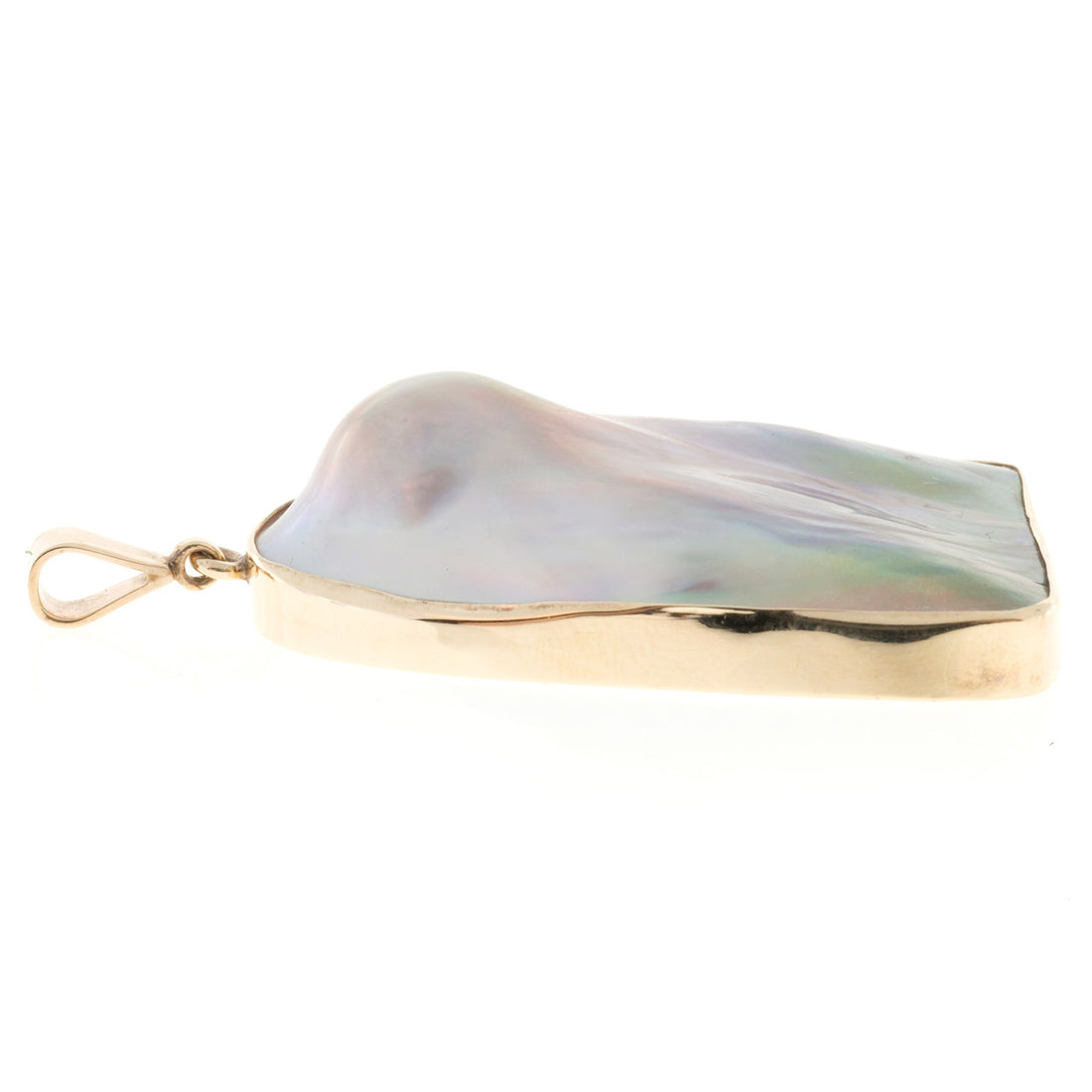Vintage S+S Design Large Natural Grey Mobe Pearl Hand Made 14k Triangle Pendant – image 4