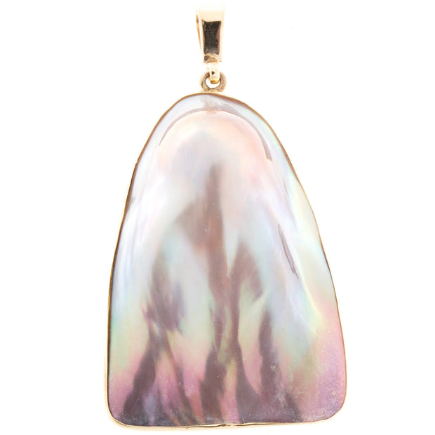 Vintage S+S Design Large Natural Grey Mobe Pearl Hand Made 14k Triangle Pendant