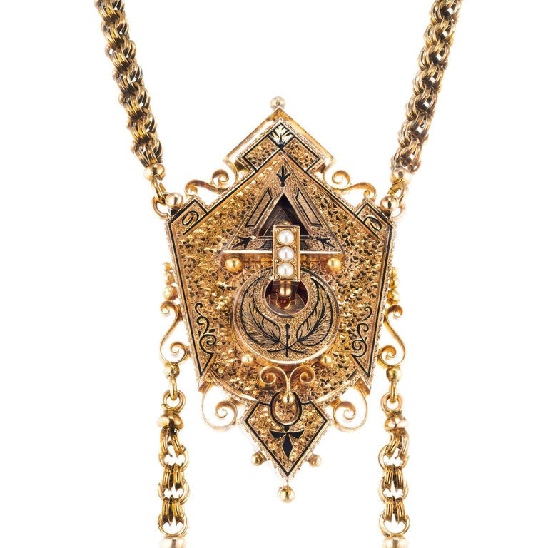 Victorian Pearl Rose Yellow Gold Brooch Pendant Necklace – image 2