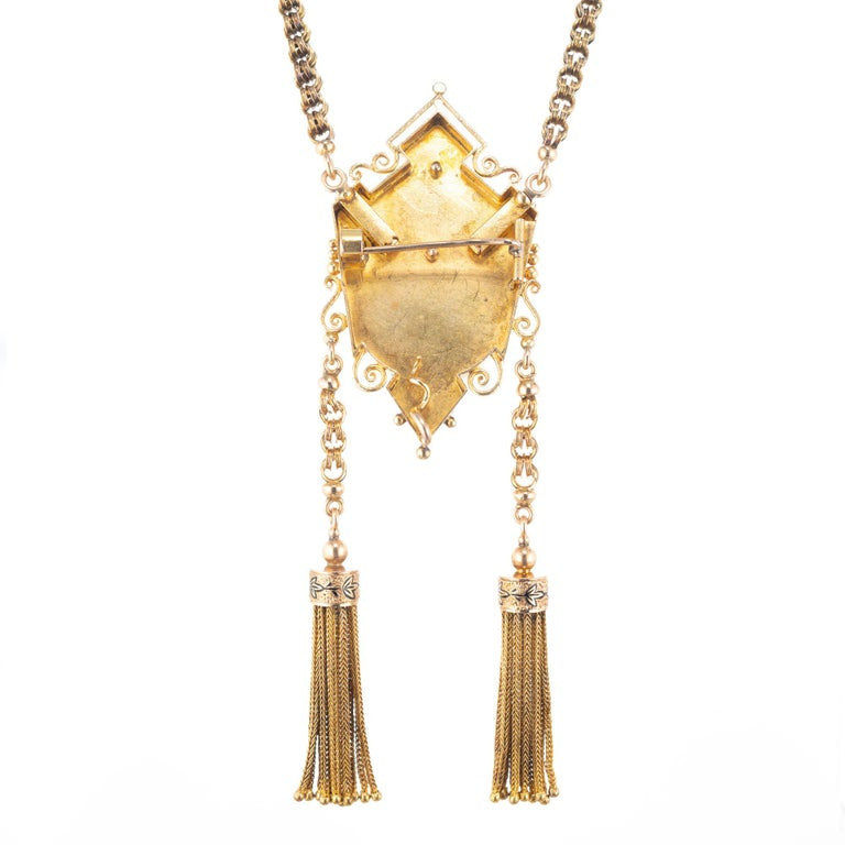 Victorian Pearl Rose Yellow Gold Brooch Pendant Necklace – image 3