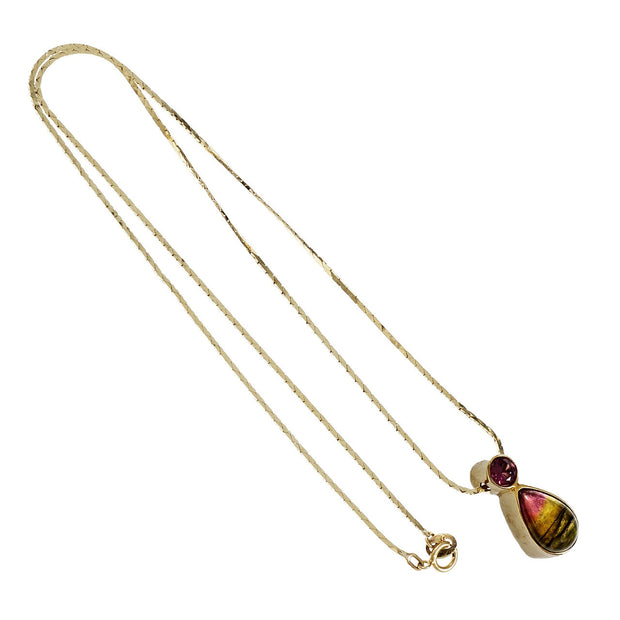 Tourmaline Pendant Pink Green Watermelon Tourmaline 14k Yellow Gold