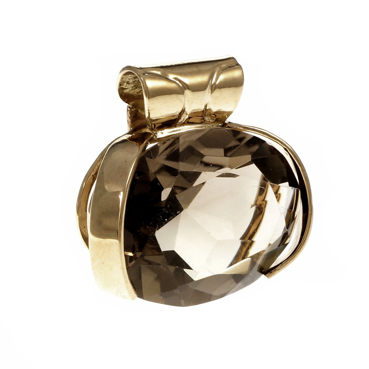 Estate Oval Smoky Quartz Pendant 14k Yellow Gold