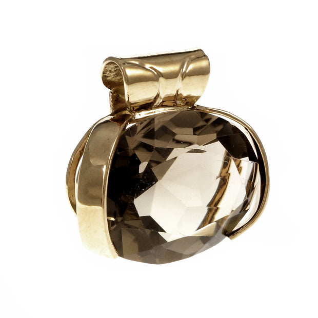 Estate Oval Smoky Quartz Pendant 14k Yellow Gold